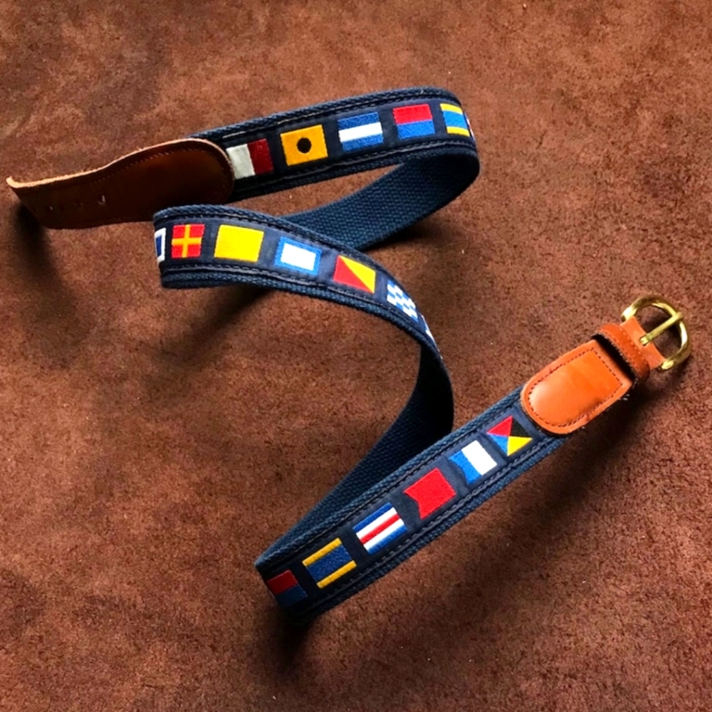 VINTAGE NEW  PRESTON SIZE 42  CODE NAUTICAL FLAGS SAILING BELT BRASS LEATHER USA